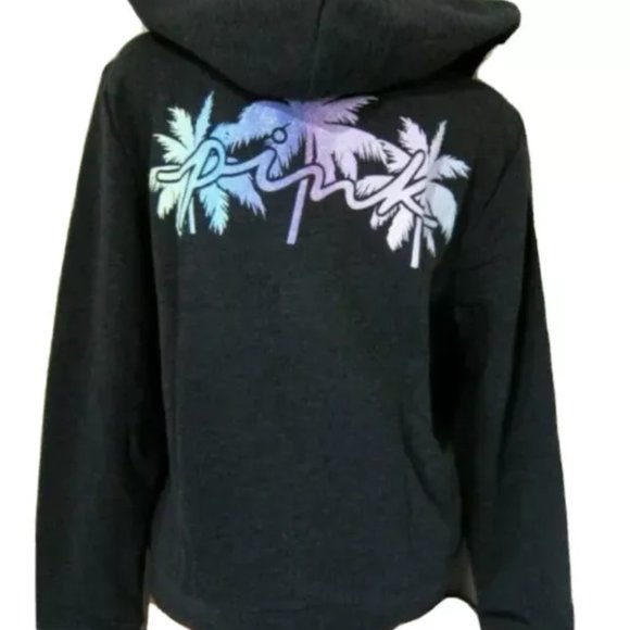 Victoria's Secret PINK Full-Zip Hoodie Jacket PALM TREE SHINE OMBRE Gray L LARGE